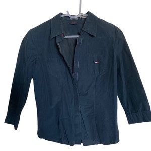 Tommy Hilfiger Shirt Blouse Y2K Cotton Velcro Closure, Dark Blue, M
